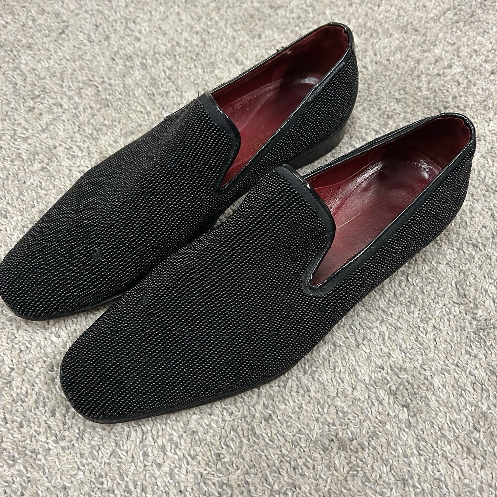 Donald J Pliner Pontsp Glass Beaded Loafers Men's 9.5 M‎ Black Shoes Made Italy